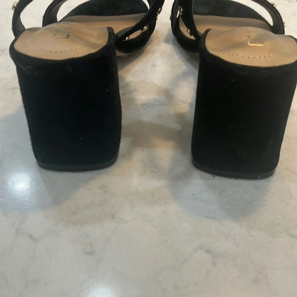 Chico's Black Suede Studded Women's Sandals Chunky Heel Sz‎ 7.5- W/ Box- EUC - Picture 7 of 11